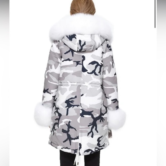 Volare New York Camouflage white fox fur jacket with hood size S NWT - Picture 5 of 15